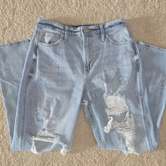 Hollister Smiley Face  Distressed Mom Jeans 27 / 27 - Picture 5 of 8